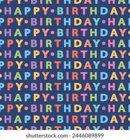 Seamless pattern with colorful 'Happy Birthday' text