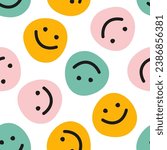 Seamless pattern with colorful happy face