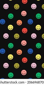 Seamless Pattern Of Colorful Happy Face Icon. Smiling Emoticon Texture. Smile Background. Smile Face Icon All Over Print. Happy Faces.