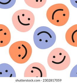 Seamless pattern with colorful happy face