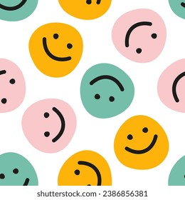 Seamless pattern with colorful happy face