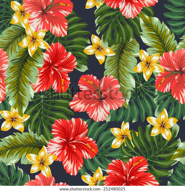 Seamless Pattern Colorful Hawaiian Flowers On Stock Vector (Royalty ...