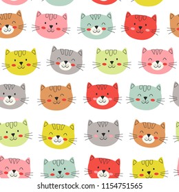 seamless pattern with colorful heads cats -  vector illustration, eps