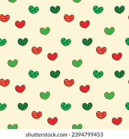Seamless Pattern with Colorful Heart Design on Light Yellow Background