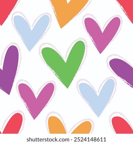 Seamless Pattern of Colorful Heart Design on White Background