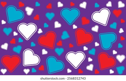 Seamless Pattern of Colorful Heart Design on Purple Background