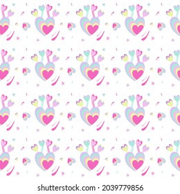 Seamless pattern of colorful heart icon with spring  on white background. Vector beautiful pattern design for decorating , fabric, wrapping, textile, wallpaper, apparel of love or Valentine’s Day .