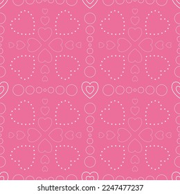 Patrón sin brillo con forma de corazón colorida sobre fondo rosado.Ilustración vectorial.