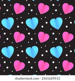 Seamless pattern with colorful heart.Blue and pink hearts repeat pattern isolated on white background.Valentine love background wallpaper.Vector graphic illustration paper cut out.