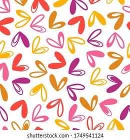 Seamless pattern with colorful hearts. Bright vector flat illustration for textile, packaging, wrapping paper