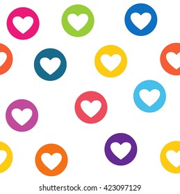 Seamless pattern with colorful hearts circles. Hearts wallpaper. White background