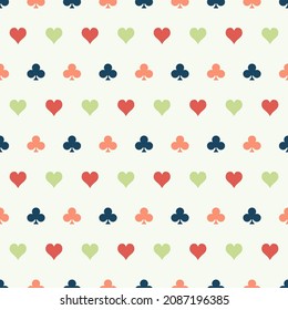Seamless pattern with colorful hearts and clubs