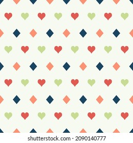 Seamless pattern with colorful hearts and diamonds