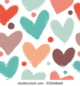 Seamless pattern with colorful hearts. Great for baby announcement, Valentine's Day, Mother's Day, Easter, wedding, scrapbook, gift, wrapping paper, textiles.