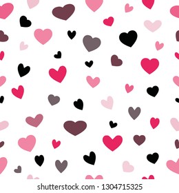 Seamless pattern with colorful hearts on white background