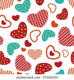 Seamless pattern colorful hearts on white field