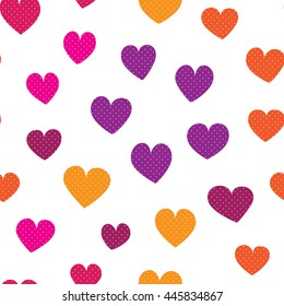 Seamless pattern with colorful hearts on a white background. Vector repeating texture.