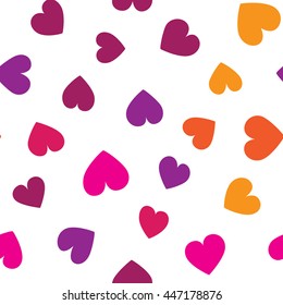 Seamless pattern with colorful hearts on a white background. Vector repeating texture.
