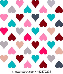 Seamless pattern with colorful hearts on white background