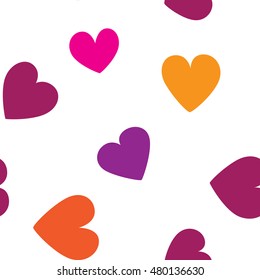Seamless pattern with colorful hearts on a white background. Vector repeating texture.