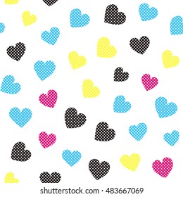Seamless pattern with colorful hearts on a white background. Vector repeating texture.