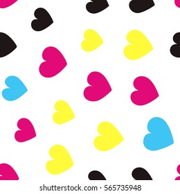Seamless pattern with colorful hearts on a white background. Vector repeating texture.