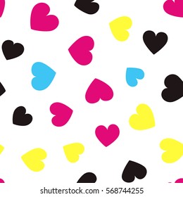 Seamless pattern with colorful hearts on a white background. Vector repeating texture. Perfect for printing on fabric or paper.