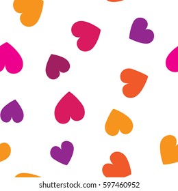 Seamless pattern with colorful hearts on a white background. Vector repeating texture. Perfect for printing on fabric or paper.