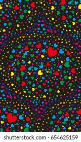 Seamless pattern with colorful hearts on a black background