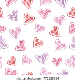 
Seamless pattern with colorful hearts on a white background simple lines vector illustration