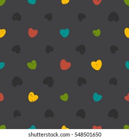 Seamless pattern with colorful hearts and simple grunge texture.
Flat colors only.