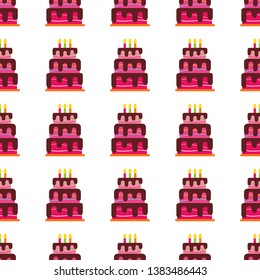 Seamless Pattern with colorful hearts, sweet cakes and pies. Vector illustration.