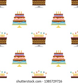 Seamless Pattern with colorful hearts, sweet cakes and pies. Vector illustration.