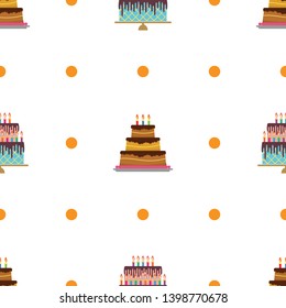 Seamless Pattern with colorful hearts, sweet cakes and pies. Vector illustration.