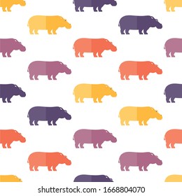 seamless pattern colorful hippo animal on white background vector wallpaper textile giftwrap