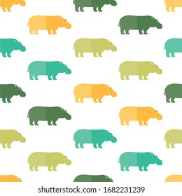 seamless pattern colorful hippo animal on white background vector wallpaper textile giftwrap