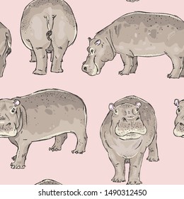 Seamless pattern with colorful hippopotamus. Perfect for fashion, fabric, textile, print, wallpaper and web design. Vector illustration