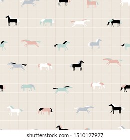 Seamless pattern with colorful horses. Childish textile, wrapping paper, wallpaper design. 
