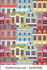 Seamless pattern with colorful houses