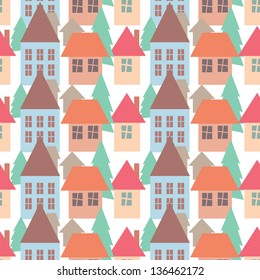 Seamless pattern of colorful houses pattern illustration background