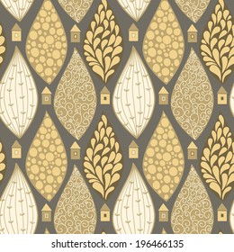 Seamless pattern with colorful houses and smoke. EPS 10. No transparency. No gradients.