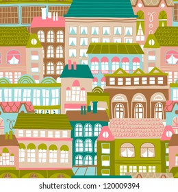 Seamless pattern with colorful houses. Vector illustration