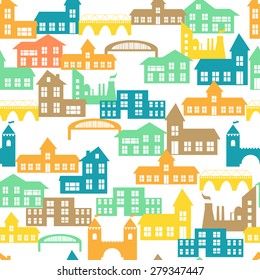 Seamless pattern with colorful houses. Vector illustration