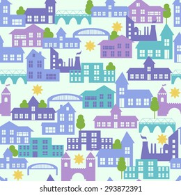 Seamless pattern with colorful houses. Vector illustration