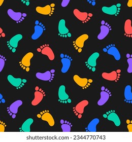 Seamless pattern with colorful human feet and black background