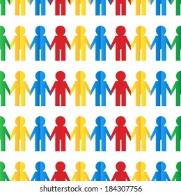 Seamless pattern with colorful human figures out of paper