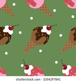 Seamless pattern with colorful ice cream cone. Vector illustration.