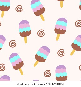 Seamless pattern with colorful ice cream. Hand drawn trendy background. Great for fabric and textile.