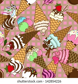 Seamless pattern of colorful ice cream corn