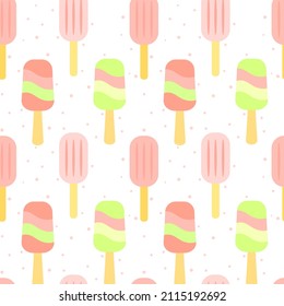 Seamless pattern with colorful ice cream on white background. Modern design for fabric and paper, surface textures.